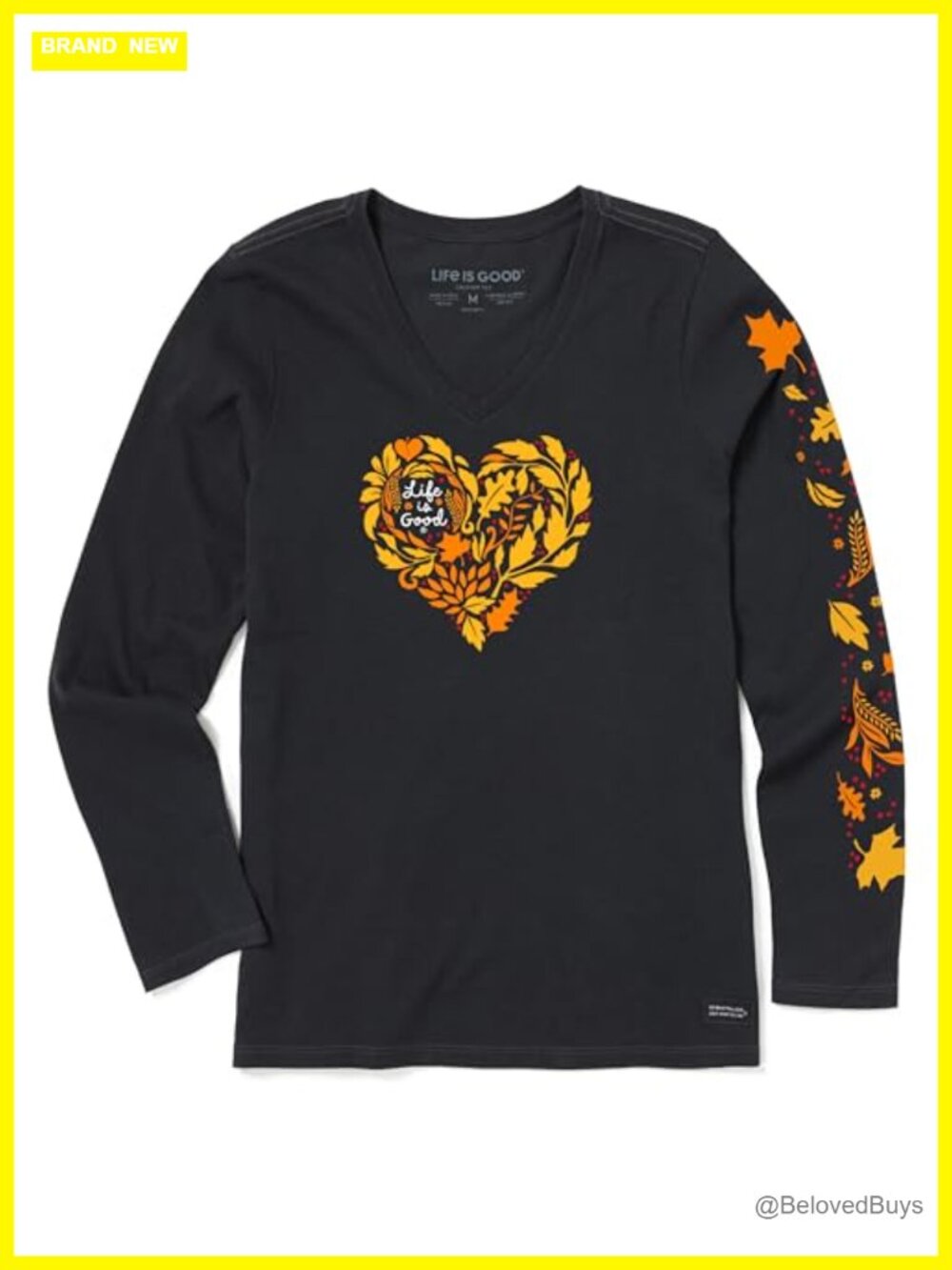 Long Sleeve Cotton Graphic T-Shirt Fall Leafy Heart Crusher Tee